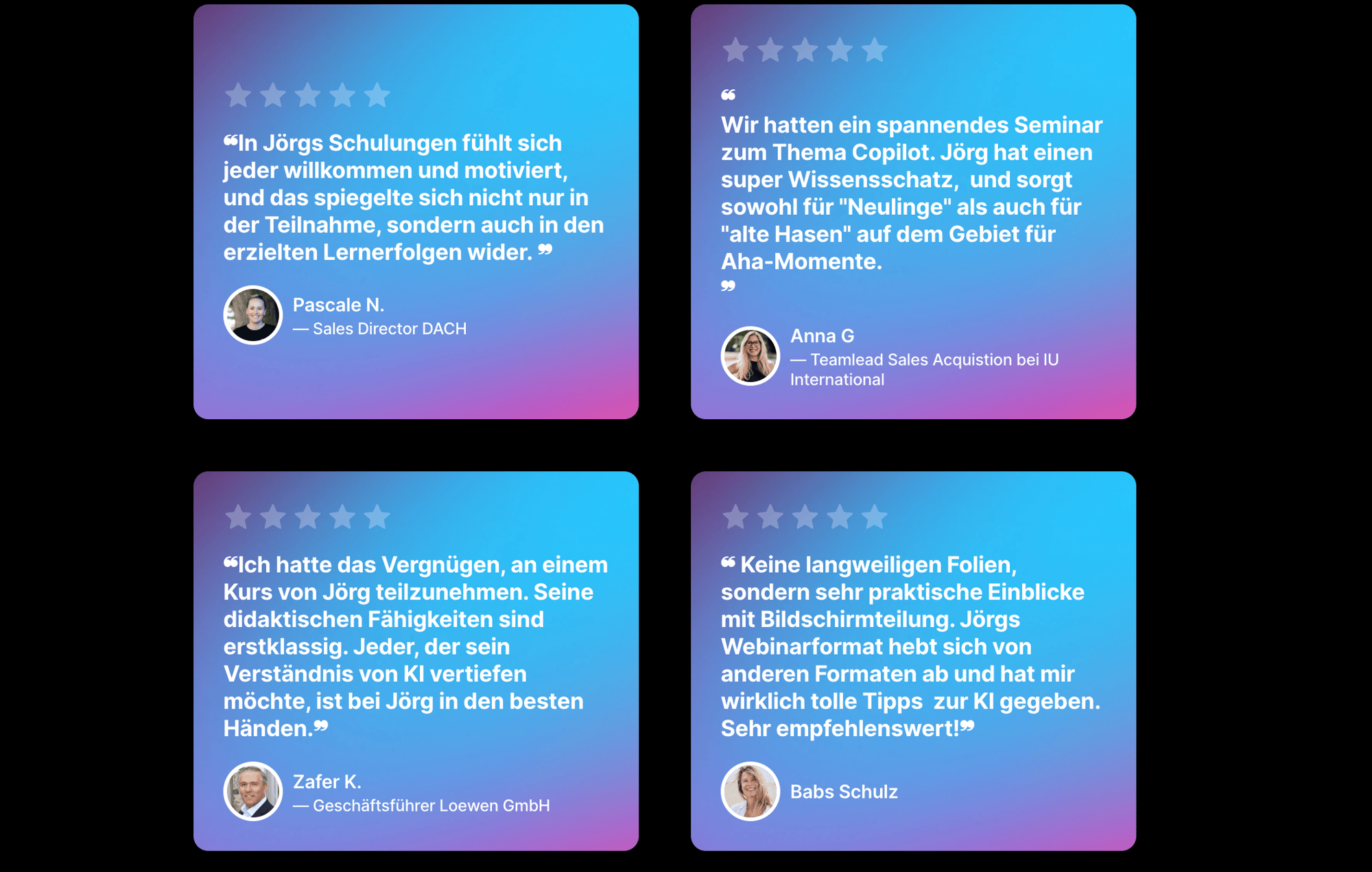 Testimonials meiner KI Kunden