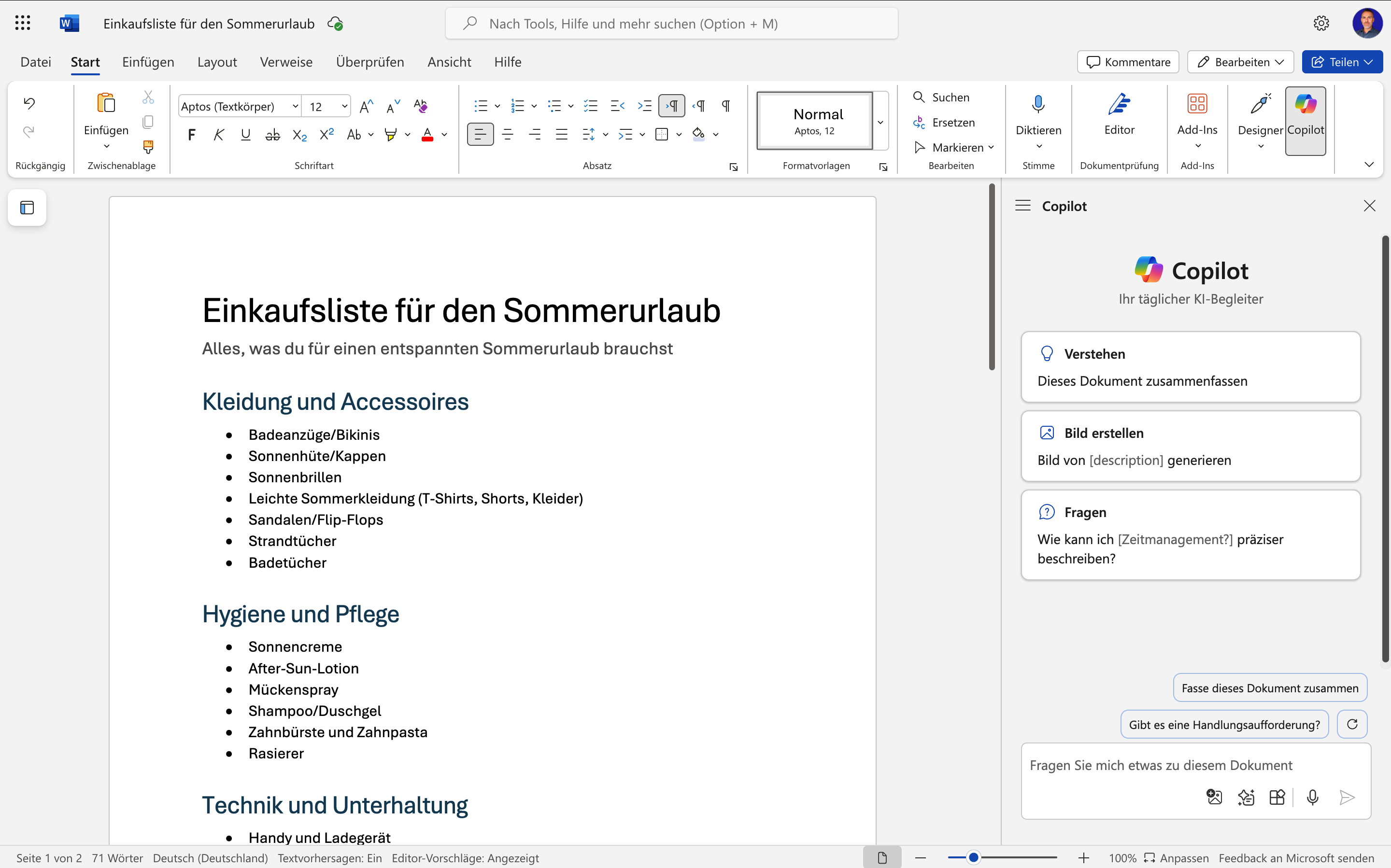 Copilot Chat in Word